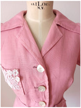Load image into Gallery viewer, 1940s - Adorable Pink Linen Belted Dress - W29 (74cm)