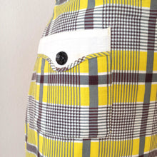 Cargar imagen en el visor de la galería, 1940s 1950s - Adorable Yellow Plaid Cotton Dress - W32 (82cm)