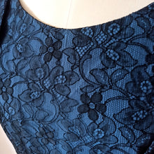 Charger l'image dans la galerie, 1950s - Spectacular Steel Blue Lace Satin Dress - W35 (88cm)