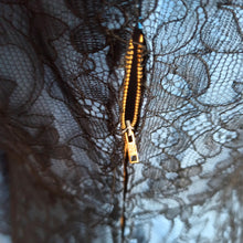 Charger l'image dans la galerie, 1950s - Spectacular Steel Blue Lace Satin Dress - W35 (88cm)