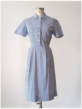 Load image into Gallery viewer, 1940s - Adorable Blue Stripes Cotton Dress - W35 (88cm)