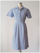 Load image into Gallery viewer, 1940s - Adorable Blue Stripes Cotton Dress - W35 (88cm)