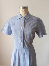 Load image into Gallery viewer, 1940s - Adorable Blue Stripes Cotton Dress - W35 (88cm)