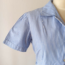 Load image into Gallery viewer, 1940s - Adorable Blue Stripes Cotton Dress - W35 (88cm)