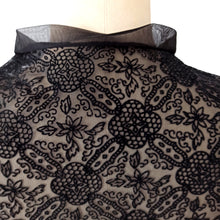 Charger l'image dans la galerie, 1950s - France - Deadstock Superb Black Nylon Velvet Blouse - Sz 42