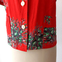 Charger l'image dans la galerie, 1950s - Gorgeous Red Floral Pockets Blouse - Sz M/L