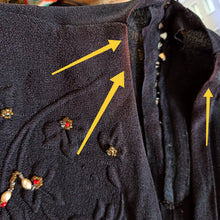 Load image into Gallery viewer, 1930s 1940s - Exquisite Black Textured Beaded Crepe Dress - W27 (68cm)