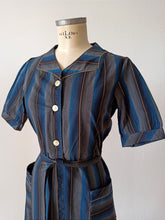Charger l'image dans la galerie, 1940s 1950s - FRENCH DEADSTOCK - Gorgeous Striped Cotton Dress - W36 (92cm)