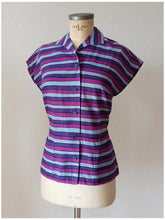 Charger l'image dans la galerie, 1950s 1960s - Fabulous Purple Linen Blouse - Sz M
