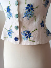 Cargar imagen en el visor de la galería, 1940s - Exquisite Embroidery Linen Blouse - W27.5 (70cm)