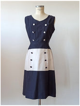 Charger l'image dans la galerie, 1950s 1960s - Gorgeous Navy White Cotton Dress - W28 (71.5cm)