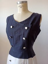 Charger l'image dans la galerie, 1950s 1960s - Gorgeous Navy White Cotton Dress - W28 (71.5cm)