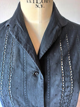 Charger l'image dans la galerie, 1950s 1960s - Black Cotton Blouse - Sz 44
