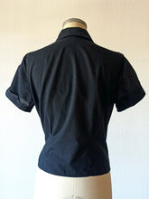 Charger l'image dans la galerie, 1950s 1960s - Black Cotton Blouse - Sz 44