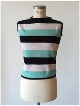 Laden Sie das Bild in den Galerie-Viewer, 1960s - SUBLYM, Spain - Deadstock Turquoise Striped Top - Sz 4