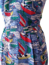 Charger l'image dans la galerie, 1950s - Stunning Novelty Print Halter Rayon Dress - W27 (68cm)