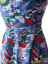 Charger l'image dans la galerie, 1950s - Stunning Novelty Print Halter Rayon Dress - W27 (68cm)