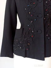 Cargar imagen en el visor de la galería, 1940s - FRANCE - Outstanding Rhinestones Gabardine Blazer - W29 (74cm)