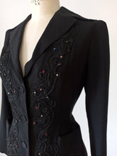Cargar imagen en el visor de la galería, 1940s - FRANCE - Outstanding Rhinestones Gabardine Blazer - W29 (74cm)