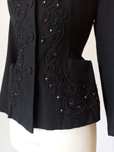 Cargar imagen en el visor de la galería, 1940s - FRANCE - Outstanding Rhinestones Gabardine Blazer - W29 (74cm)