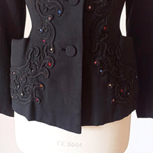 Cargar imagen en el visor de la galería, 1940s - FRANCE - Outstanding Rhinestones Gabardine Blazer - W29 (74cm)