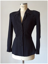 Cargar imagen en el visor de la galería, 1940s - PRESTIGE, Paris - Sublime Couture Black Crepe Jacket - W30 (76cm)