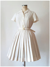 Charger l'image dans la galerie, 1950s 1960s - Cute White Cotton Pleated Dress - W30 (76cm)