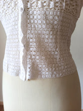 Charger l'image dans la galerie, 1940s 1950s - Exquisite White Cotton Handmade Blouse - W30 (76cm)