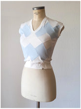 Cargar imagen en el visor de la galería, 1940s 1950s - DEADSTOCK - Gorgeous Blue Grey White Cotton Top - Sz 2