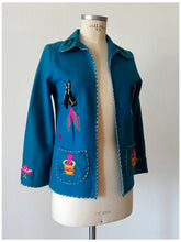Charger l'image dans la galerie, 1940s 1950s - Gorgeous Blue Embroidered Mexican Jacket