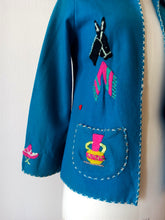 Charger l'image dans la galerie, 1940s 1950s - Gorgeous Blue Embroidered Mexican Jacket