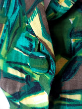 Charger l'image dans la galerie, 1950s 1960s - Fabulous Abstract Green Linen Dress - W28.5 (72cm)