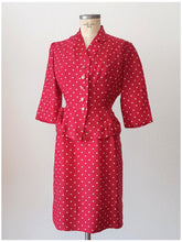 Cargar imagen en el visor de la galería, 1940s 1950s - Exquisite 2pc Red Dotted Dress Jacket - W28 (72cm)