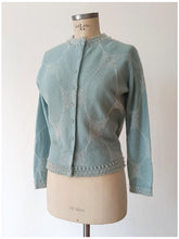 Load image into Gallery viewer, 1950s - Adorable Blue Beaded Angora Wool Cardigan