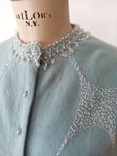 Load image into Gallery viewer, 1950s - Adorable Blue Beaded Angora Wool Cardigan