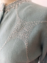 Load image into Gallery viewer, 1950s - Adorable Blue Beaded Angora Wool Cardigan