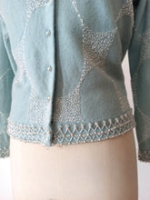 Load image into Gallery viewer, 1950s - Adorable Blue Beaded Angora Wool Cardigan