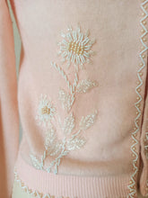 Charger l'image dans la galerie, 1950s - Adorable Light Pink Wool Beaded Cardigan