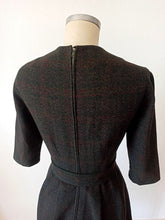 Load image into Gallery viewer, 1950s - Gorgeous Grey Red Tartan Wool Dress - W26 (66cm)