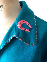 Cargar imagen en el visor de la galería, 1940s 1950s - Gorgeous Blue Embroidered Mexican Souvenir Jacket