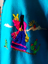 Cargar imagen en el visor de la galería, 1940s 1950s - Gorgeous Blue Embroidered Mexican Souvenir Jacket