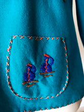 Cargar imagen en el visor de la galería, 1940s 1950s - Gorgeous Blue Embroidered Mexican Souvenir Jacket