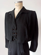 Cargar imagen en el visor de la galería, 1930s 1940s - Stunning Black Silk Bolero Dress - W34 (88cm)