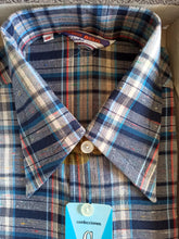 Cargar imagen en el visor de la galería, 1960s - BCF, Barcelona - Deadstock Navy Blue Plaid Shirt - Sz M/L