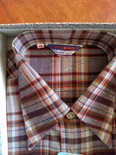 Cargar imagen en el visor de la galería, 1960s - BCF, Barcelona - Deadstock Dark Brown Plaid Shirt - Sz M/L