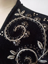 Load image into Gallery viewer, 1940s - Stunning Black Beaded Velvet Peplum Dress - W30 (76cm)