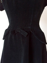 Load image into Gallery viewer, 1940s - Stunning Black Beaded Velvet Peplum Dress - W30 (76cm)
