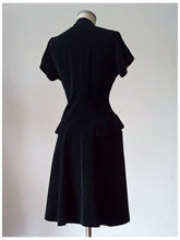 Load image into Gallery viewer, 1940s - Stunning Black Beaded Velvet Peplum Dress - W30 (76cm)