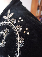 Load image into Gallery viewer, 1940s - Stunning Black Beaded Velvet Peplum Dress - W30 (76cm)