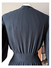 Charger l'image dans la galerie, 1930s - Unreal Art Deco Black Bishop Sleeves Coat Dress - W30 (76cm)